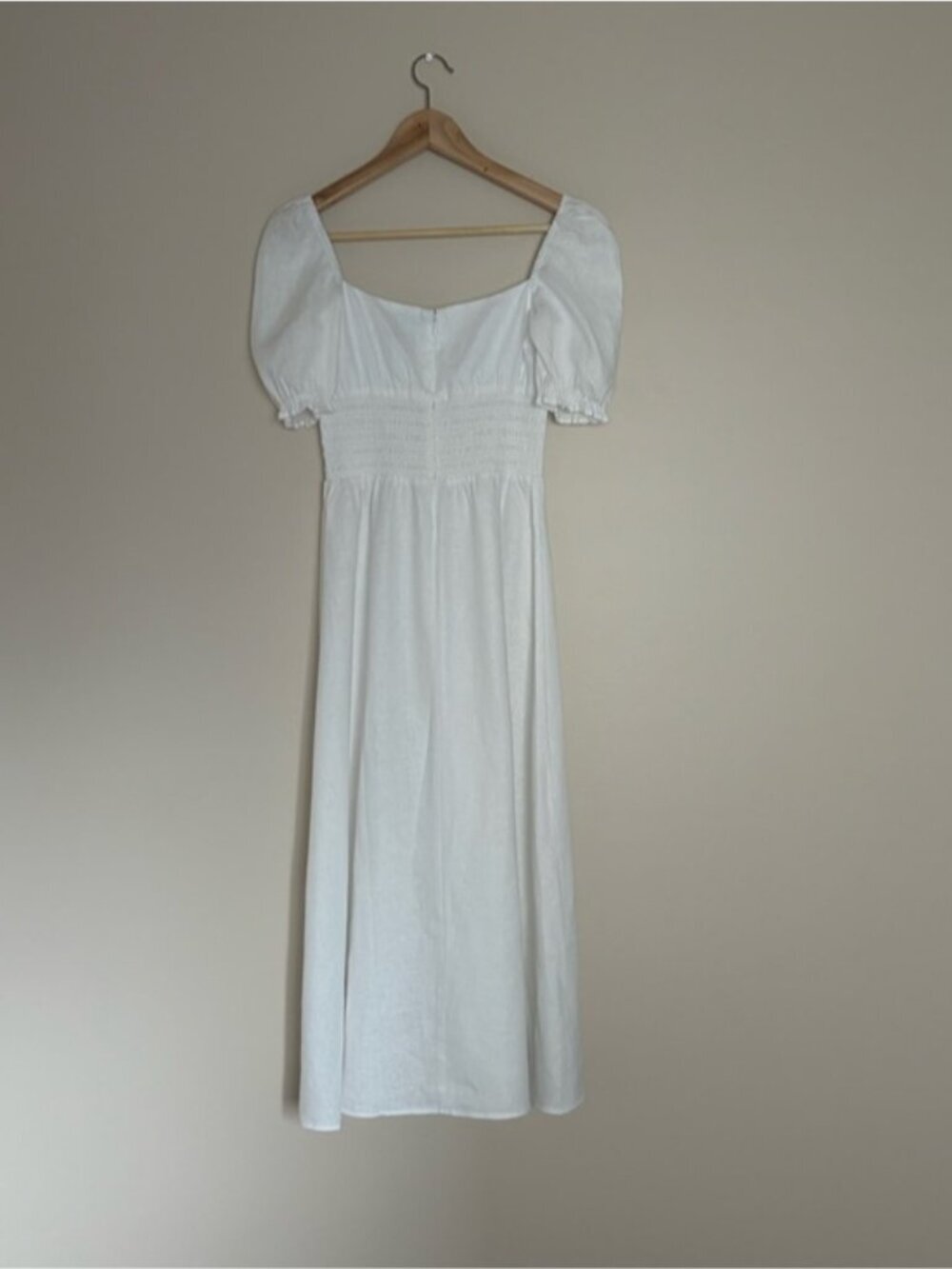 NEW Reformation Adler Linen Midi Smocked Puff Sleeve Dress White | US 2 UK 6 - Picture 7 of 12